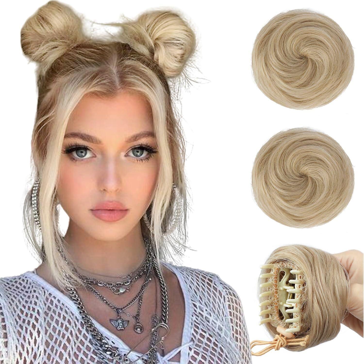 HANYUDIE HANYUDIE Space Buns Hair Pieces 2PCS Claw Clip in Hair Bun Mini Bun Hair Scrunchies Extension for Women Girls 18/613