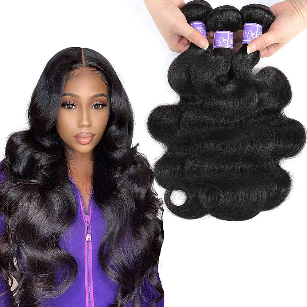 UDesire UDesire 10A Brazilian Virgin Hair Body Wave 3 Bundles(14 16 16,285g,Natural Black)100% Unprocessed Brazilian Hair Bundles Weave Weft Brazilian Body Wave Remy Human Hair Extenions