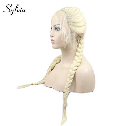sylvia Sylvia Long Blonde Double Braids Synthetic Lace Front Wig with Baby Hair 613# Blonde 2 Braids Long Natural Braided Synthetic Wig Heat Resistant Fiber Hair for Woman