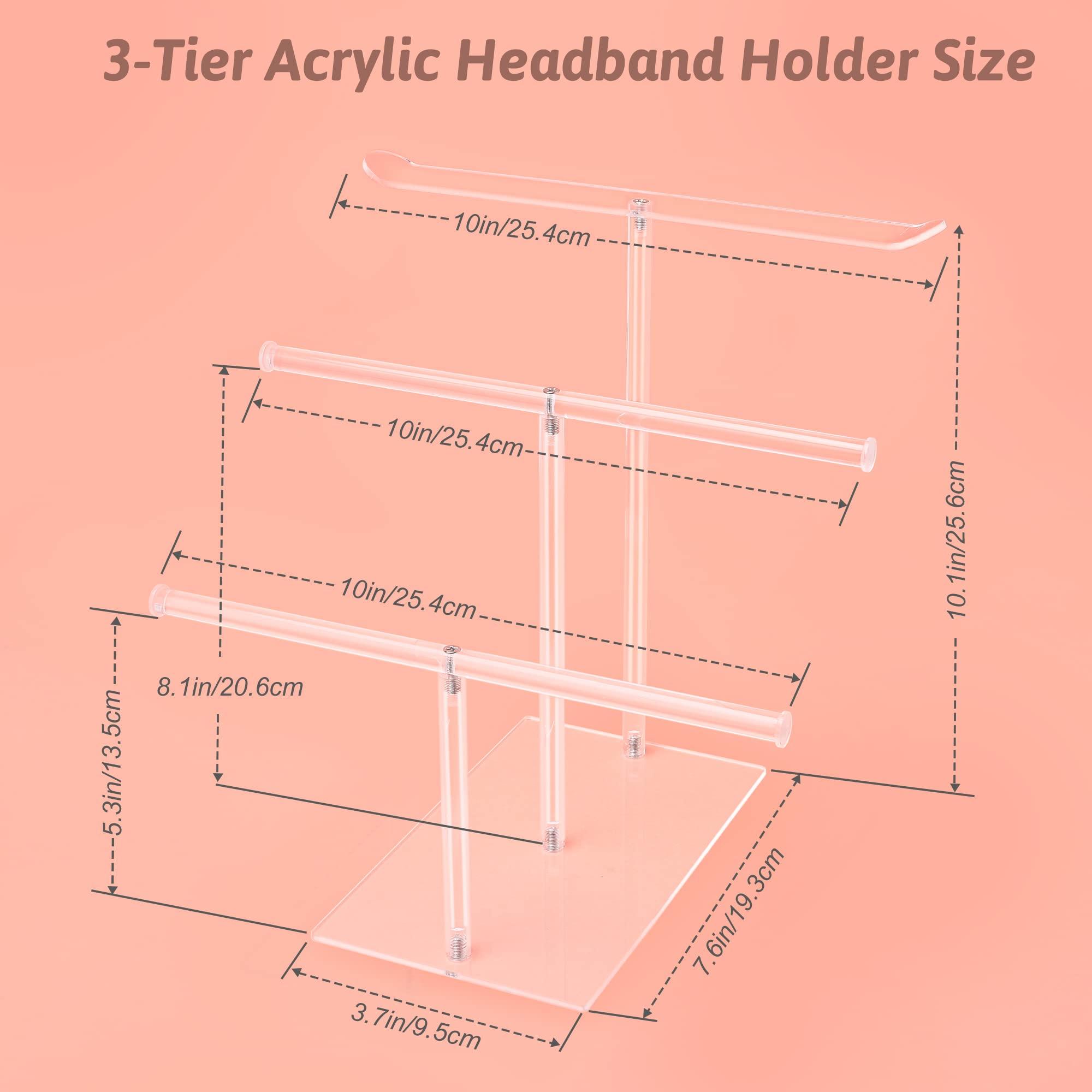 SMUK Acrylic Headband Holder Organizer Storage, 3-Tier Clear Scrunchie Holder Stand Hair Accessories Organizer Hair Tie Display Headband Stand for Women and Girls