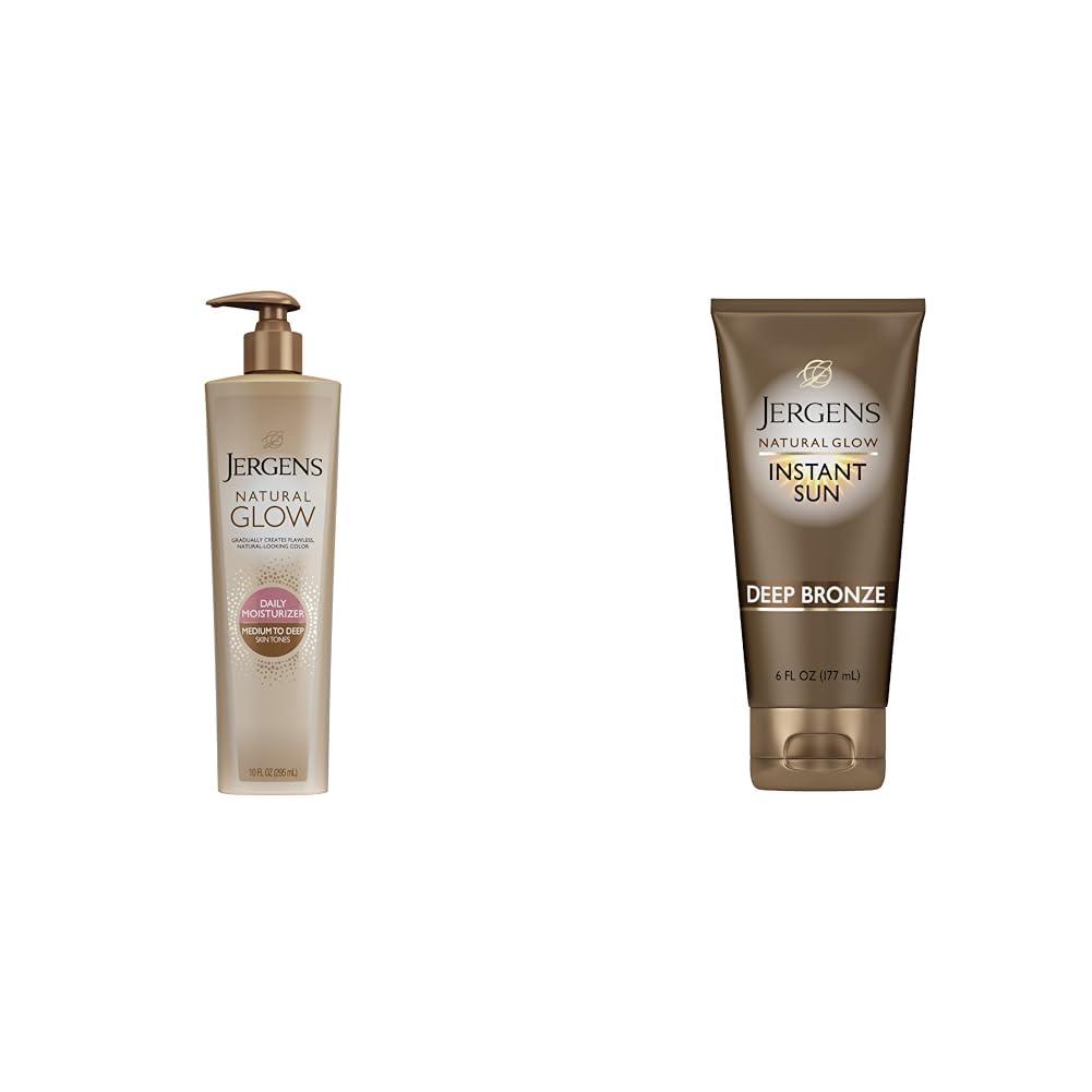 Jergens Jergens Natural Glow 3-Day Self Tanner for Medium to Deep Skin Tone, Sunless Tanning Moisturizer & Natural Glow Instant Sun Sunless Tanning Moisturizer + Bronzer, Self Tanner, Deep Bronze