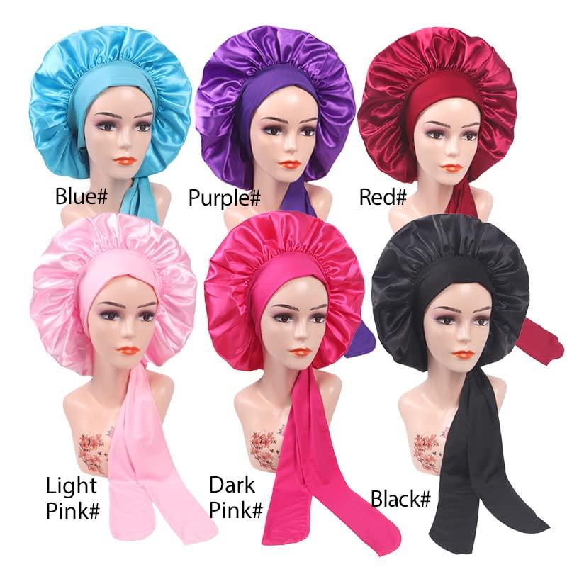 Boyiexin Custom Logo Satin Bonnet Hair Care Bonnet for Sleeping, 20 PCS Silk Bonnet Hair Wrap Cap with Ribbon Tie Band for Women (Dark Pink)