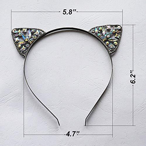 WLBON Cat Ears Headband Rhinestone Cat Hair Bands Crystal Halloween Hair Hoop Women Girls Hairband Party Decoration Headdress Cosplay Costume Headwear Handmade Headpiece Makeup Hair Accessories 3 Pack