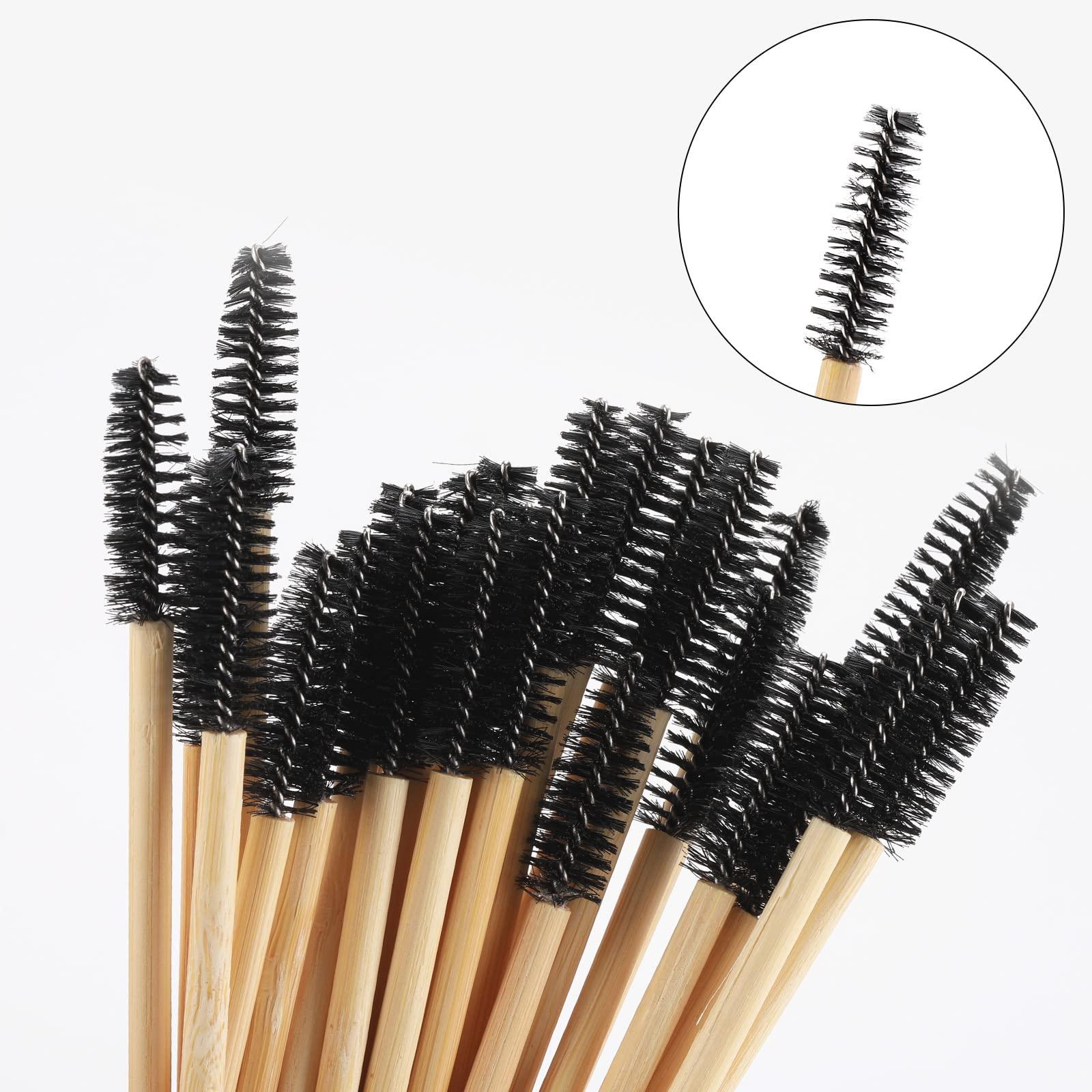 Tbestmax 100 Pcs Disposable Mascara Wands, Bamboo Spoolies Brush for Eyelash Extensions, Spooly Eyelash Eyebrow Brushes Lash Wand Applicator Makeup Kits, Black