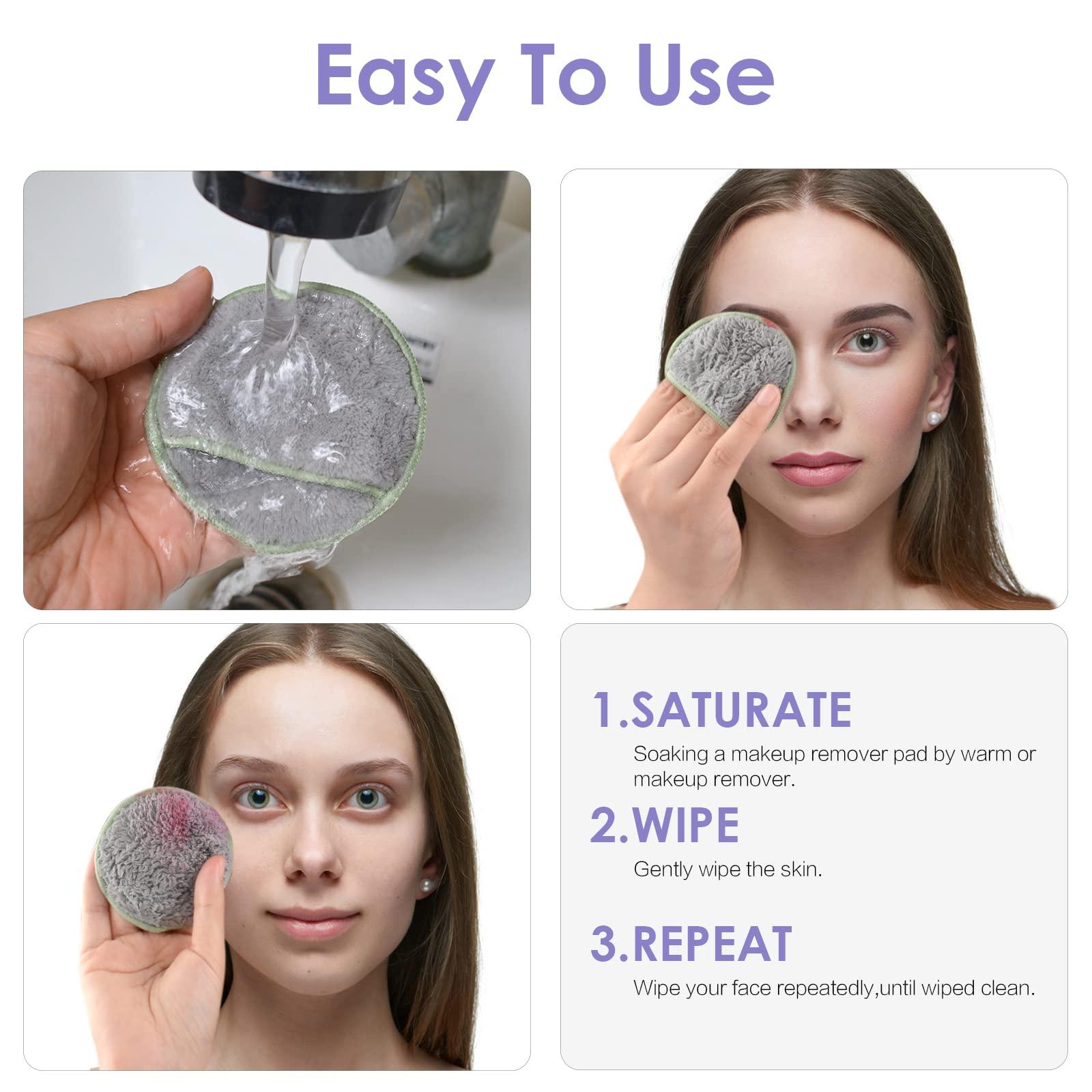 SUNLAND SUNLAND Reusable Makeup Remover Pads for Face,Eye,Lips 16 Pack Microfiber Face Cleansing Gloves Washable with Laundry Bag and Travel Bag Rounds Toner Pads (round 3.15inchx16, grey)