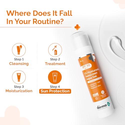 The Derma Co The Derma Co 1% Hyaluronic Sunscreen Aqua Gel with SPF 50 & PA++++ | Broad Spectrum UVA/B & Blue Light Protection | Lightweight & Quick Absorbing with Vitamin E | 1.76 Oz/50g