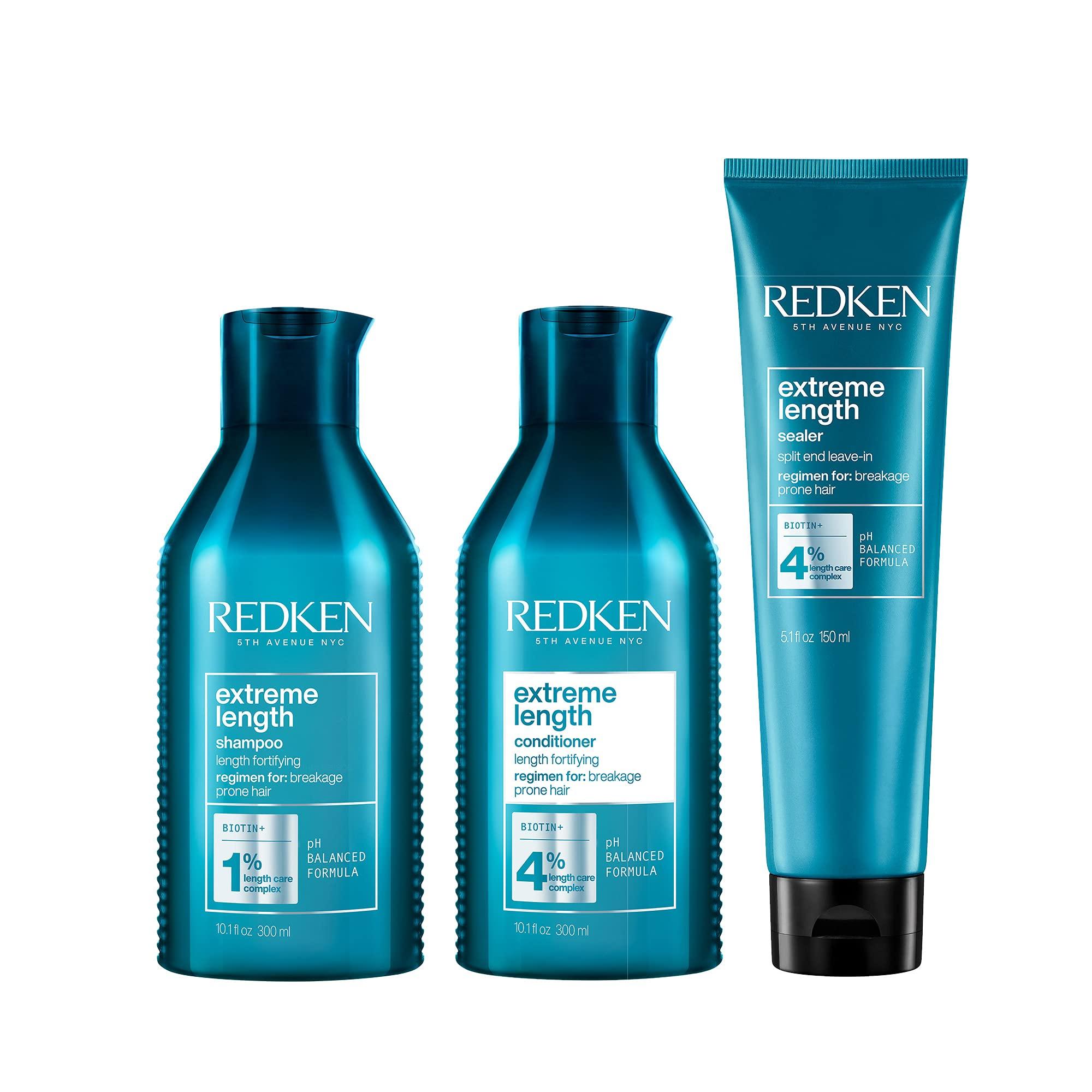 REDKEN REDKEN Extreme Length Shampoo, Conditioner and Leave-In Conditioner Set For Damaged and All Hair Types - Prevents Breakage and Strengthens Hair, Infused With Biotin For Hair Growth