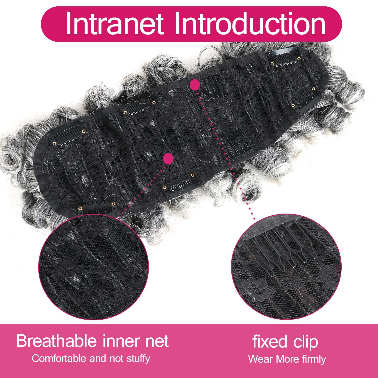 Oseti Oseti Deep Curl Mohawk Wig with Bangs for Black Women Short Mix Gray Hair Wig, Afro Faux Hawk Clip in Hair Pieces for Women with Thinning Hair wig Clip on Faux Bangs Fake Hair Ponytail (1B/Gray)