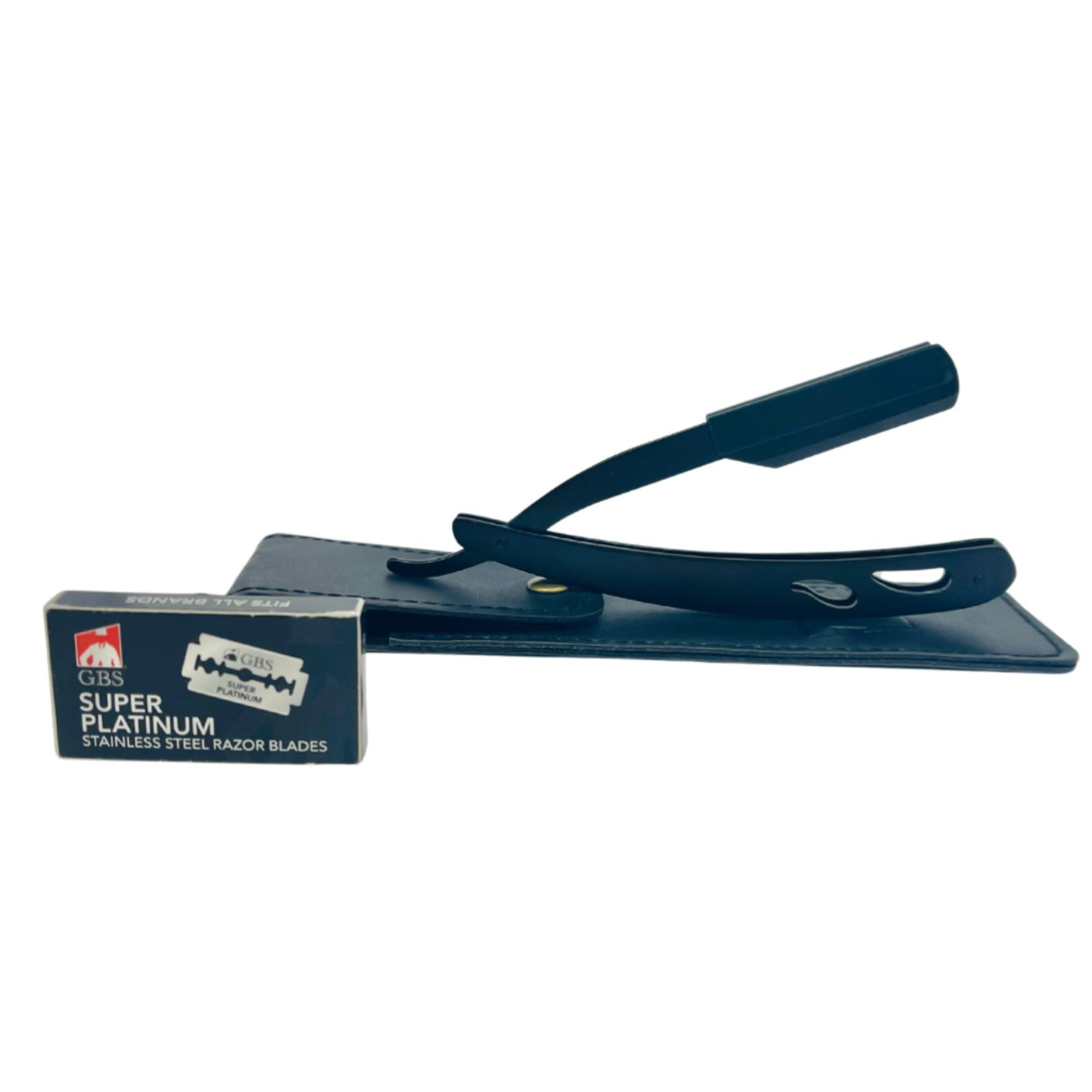 G.B.S G.B.S Barber Straight Edge Interchangeable Razor Shavette - Chrome & Black Stainless Steel Razors with Travel Cases & 20 Refill Blades (Pack of 2)