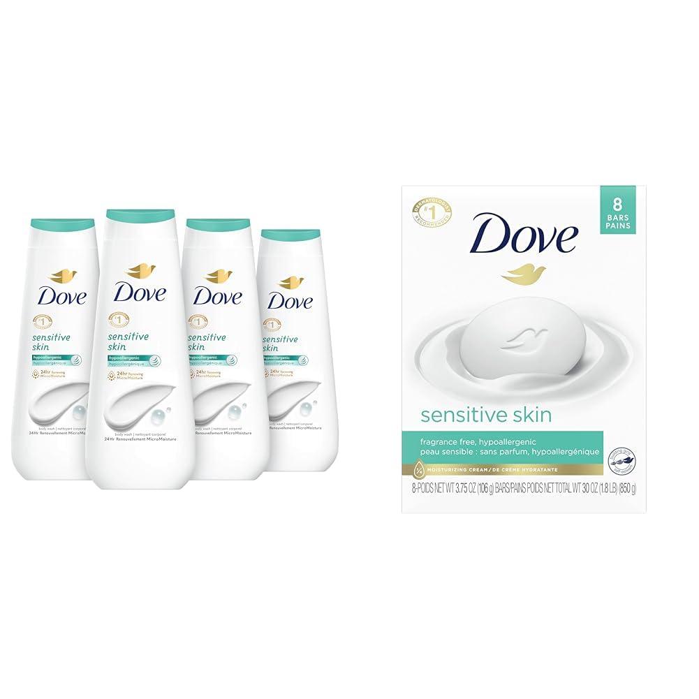 Dove Dove Body Wash Sensitive Skin 4 Count Hypoallergenic & Beauty Bar More Moisturizing Than Bar Soap for Softer Skin