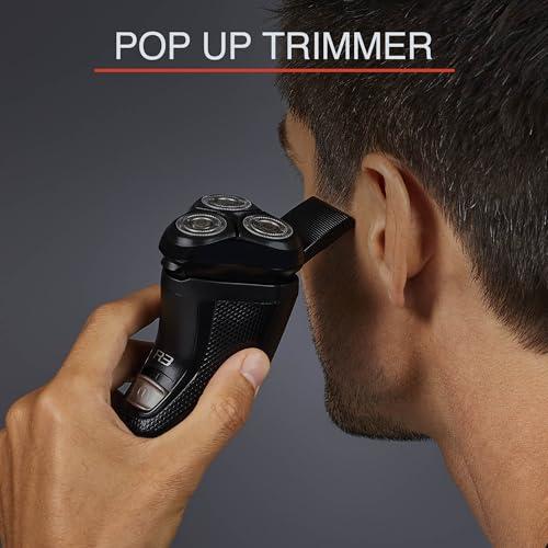 Remington Remington R3 Style Series Rotary Shaver for Men, Flexing Technology and Sensitive Skin Comfort, Rechargeable Wet or Dry Electric Shaver with Pop Up Trimmer and Stubble Attachment