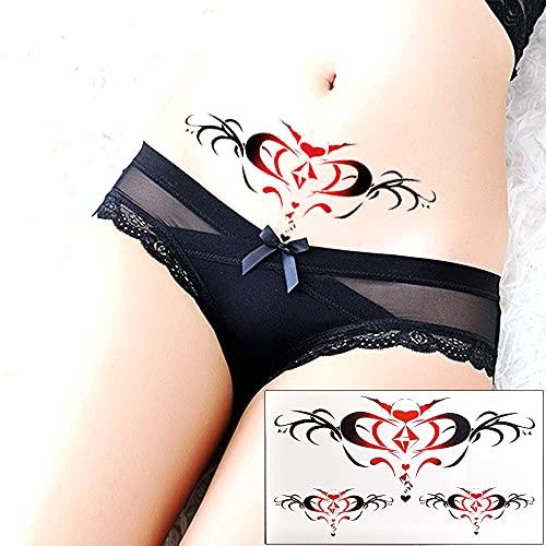 HinchJone Sexy Navel Temporary Tattoos 20 Sheets Large Black Red Lace Abdomen Waist Waterproof Tattoo Stickers for Women Girl Fake Body Tattoos