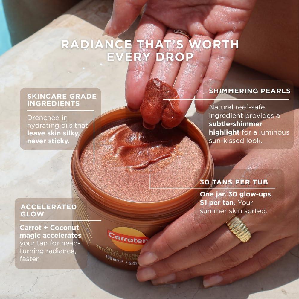 Carroten Carroten Gold Shimmer Intensive Tanning Gel | Bronzing Tan Accelerator | Water-Resistant with Carrot and Coconut Oil | Vitamin A & E For Moisture and Hydration | Made in Greece | 5 Fl Oz (Pack of 2)