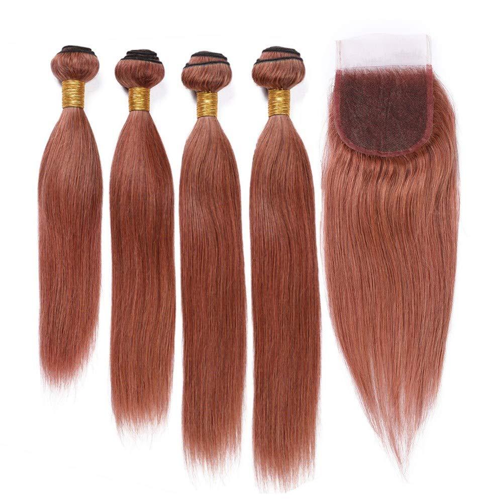 Tony beauty hair Tony Beauty Hair #33 Dark Auburn Peruvian Virgin Hair Weaves with Closure Copper Red Body Wave Human Hair 4 Bundles and Closure Reddish Brown Lace Front Closure 4x4\" (12 12 12 12 with 10)