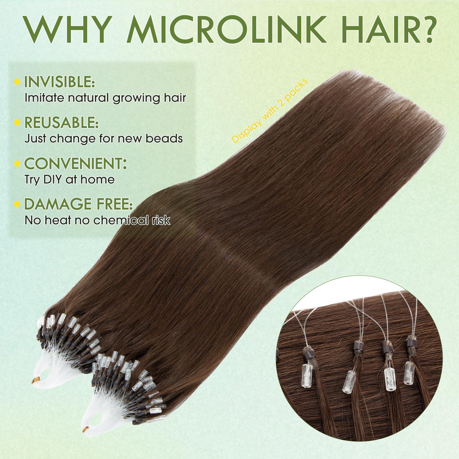 Hairro Hairro Microlinks Hair Extensions Human Hair Micro Loop Hairpieces Easy Pre Bonded Cold Fusion Keratin Stick Micro Bead Hair Extension For Women 20 inch 50g 100 Strands #04 Medium Brown