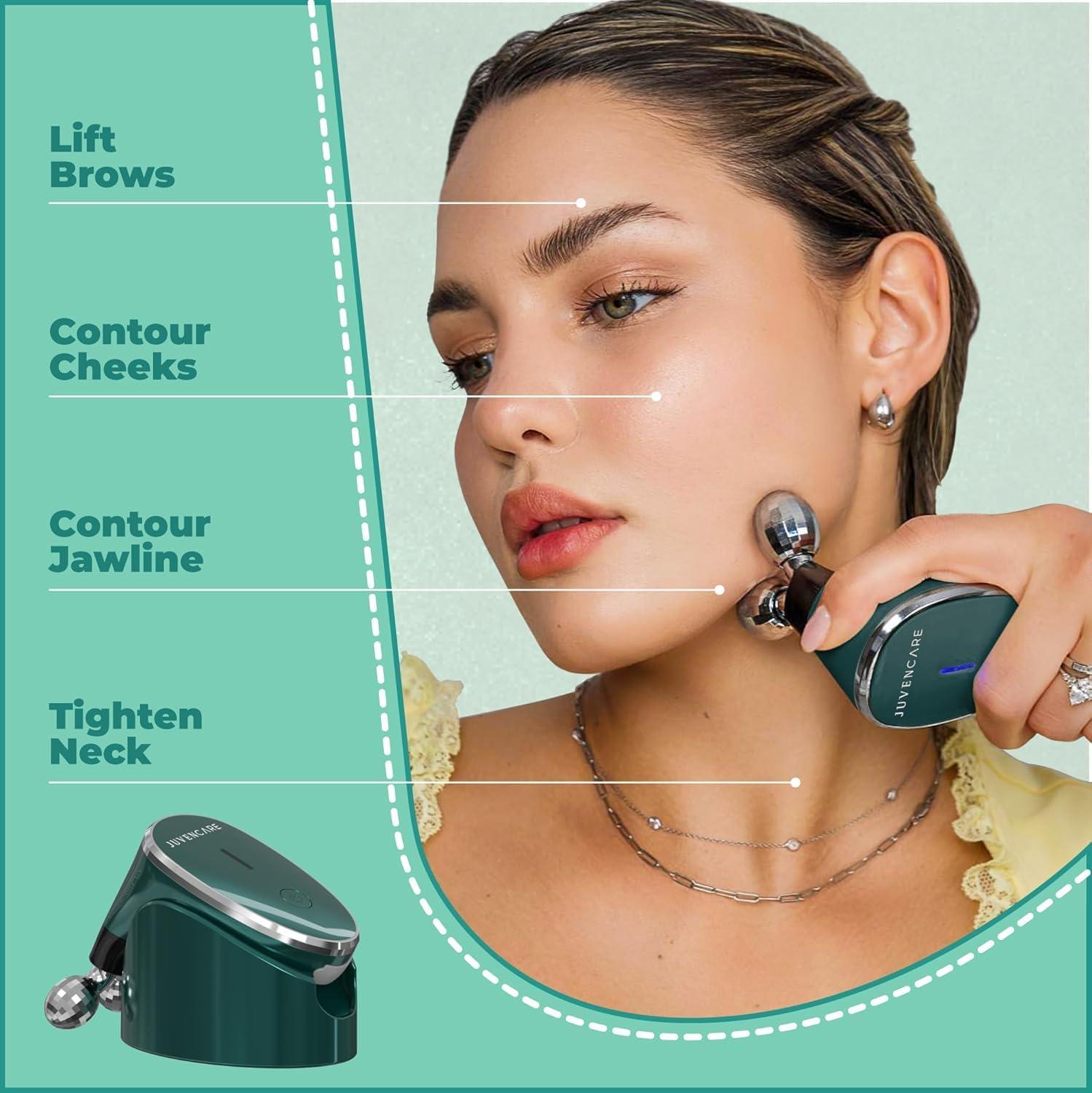 JuvenCare Microcurrent Facial Device- 6 in 1 Advanced Face Microcurrent Device- Microcurrent Facial Machine- Skin Care (Dark Green)