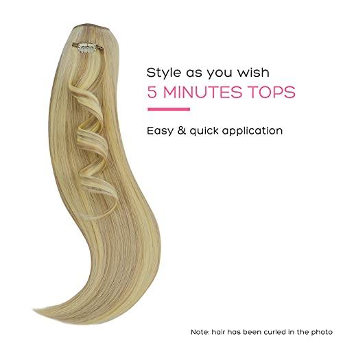 marat Marat Hair Extensions Clip in Human Hair, Light Blonde Highlighted Golden Blonde Clip in Hair Extensions 14 inch 120g Straight Clip in Hair Extensions Human Hair