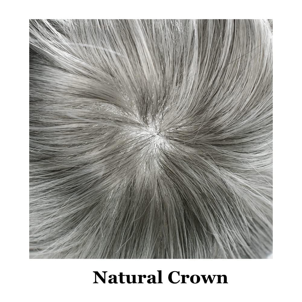 Hair Wonders Toupee for Men Men\'s Toupee Human Hair Replacement System Full Poly Thin Skin Mens Hairpieces Injected PU Mens Toupee Human Hair System Protesis Capilar6x8-120% density#1B90#1B Off Black+90% Grey