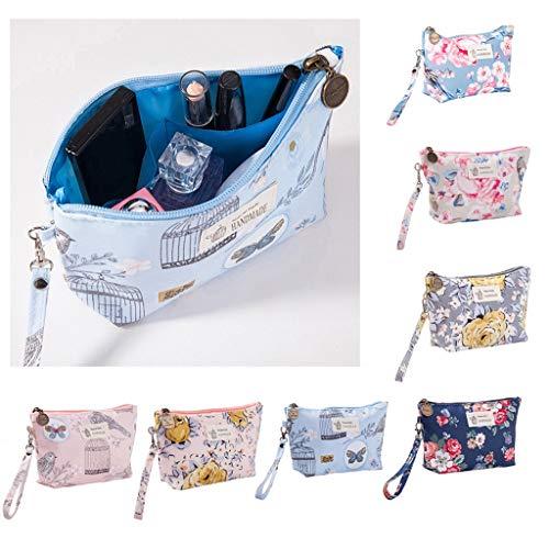 BPQ_W Makeup Bag with Zipper, Cotton Linen Large-Capacity Cosmetic Bag + Flower Print Toiletry Pouch Clutch Organizer Travel Storage Bag (L)