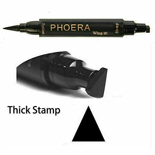 Phoera Phoera 2 in 1 Wing Cat Eye Liner + Stamp Winged Long Lasting Liquid Eye Liner Waterproof & Smudge proof Makeup Black Eyeliner Pen Winged Eyeliner Pencil - AQUAPURITY (THICK STAMP EYELINER)