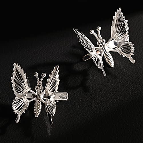 DEEKA DEEKA 12 PCS 3D Moving Butterfly Hair Clips Metal Silver Moving Wings Butterfly Hair Accessories 90s Hair Clips Barrette for Women and Girls -Silver