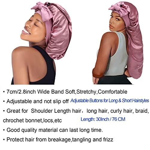 Isshin Beauty Satin Silk Bonnet Hair Cap: Long Bonnets with Elastic Tie Band Adjustable Straps Jumbo Size Sleep for Sleeping Comfortable - Stretchy Tie Band Bonnets for Women Long Braid Curly Hair No Slip-Off