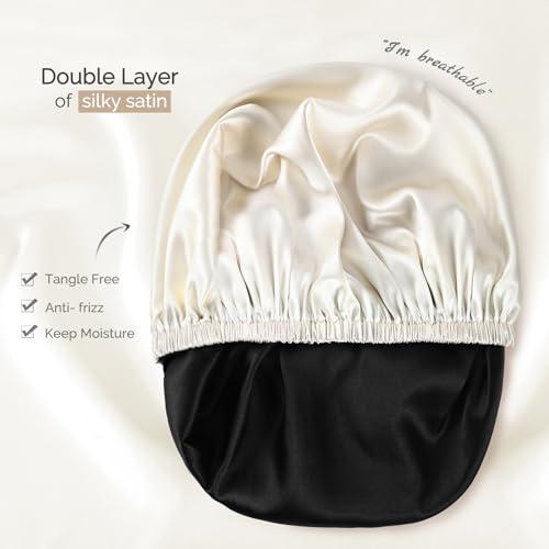 Hat Hut Hat Hut Satin Bonnet Silk Bonnet for Sleeping Hair Bonnet for Sleeping Cap for Curly Hair Wrap Reversible Satin Bonnet (Champagne/Black)