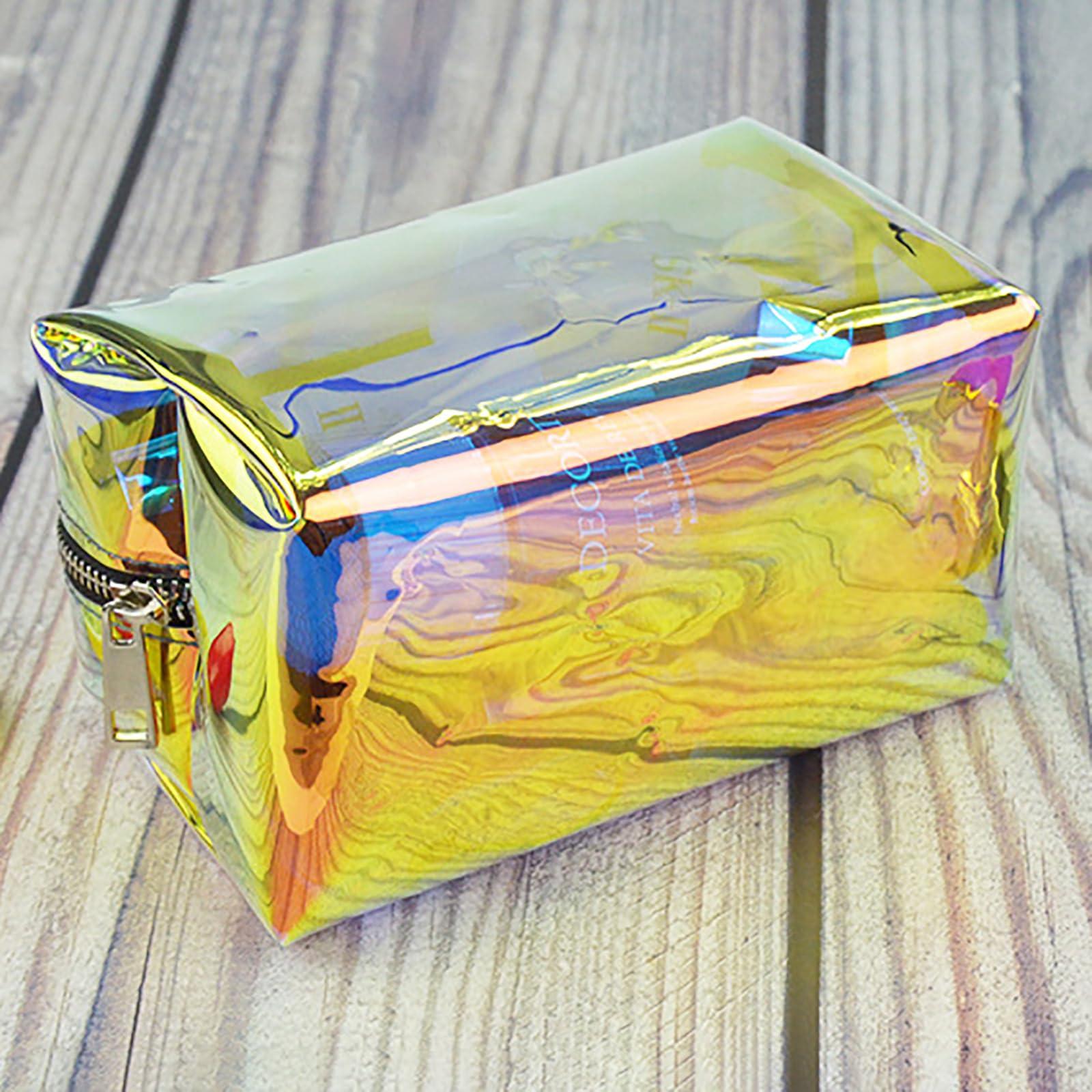 BYKOINE BYKOINE Clear Iridescent Holographic Makeup Bag, Travel Cosmetic Pouches with Zipper Toiletry Organizer Case (Plain)