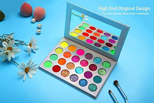 Afflano Afflano Neon Makeup Palette Eyeshadow, Glow in the Dark Neon Eyeshadow Palette Highly Pigmented, Neon Party UV Blacklight Eye Shadow Pallet, Red Orange Pink Pressed Glitter Eyes Makeup Palette