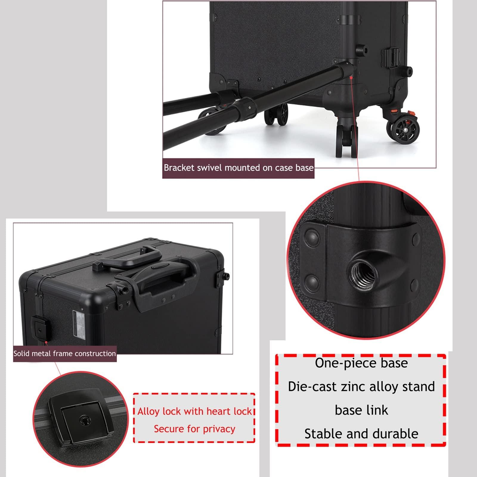 HJXGQJM HJXGQJM Aluminum Trolley Makeup Train Case With LED Lights Professional Cosmetic Organizer Studio With Wheels And Stands Rolling Lighted Makeup Vanity Station For Travel,black cosmetic case