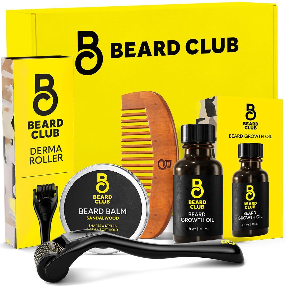 The Beard Club The Beard Club Beard Growth Kit - Derma Roller, Beard Growth Oil, Sandalwood Beard Balm, Beard Comb - Gift Set