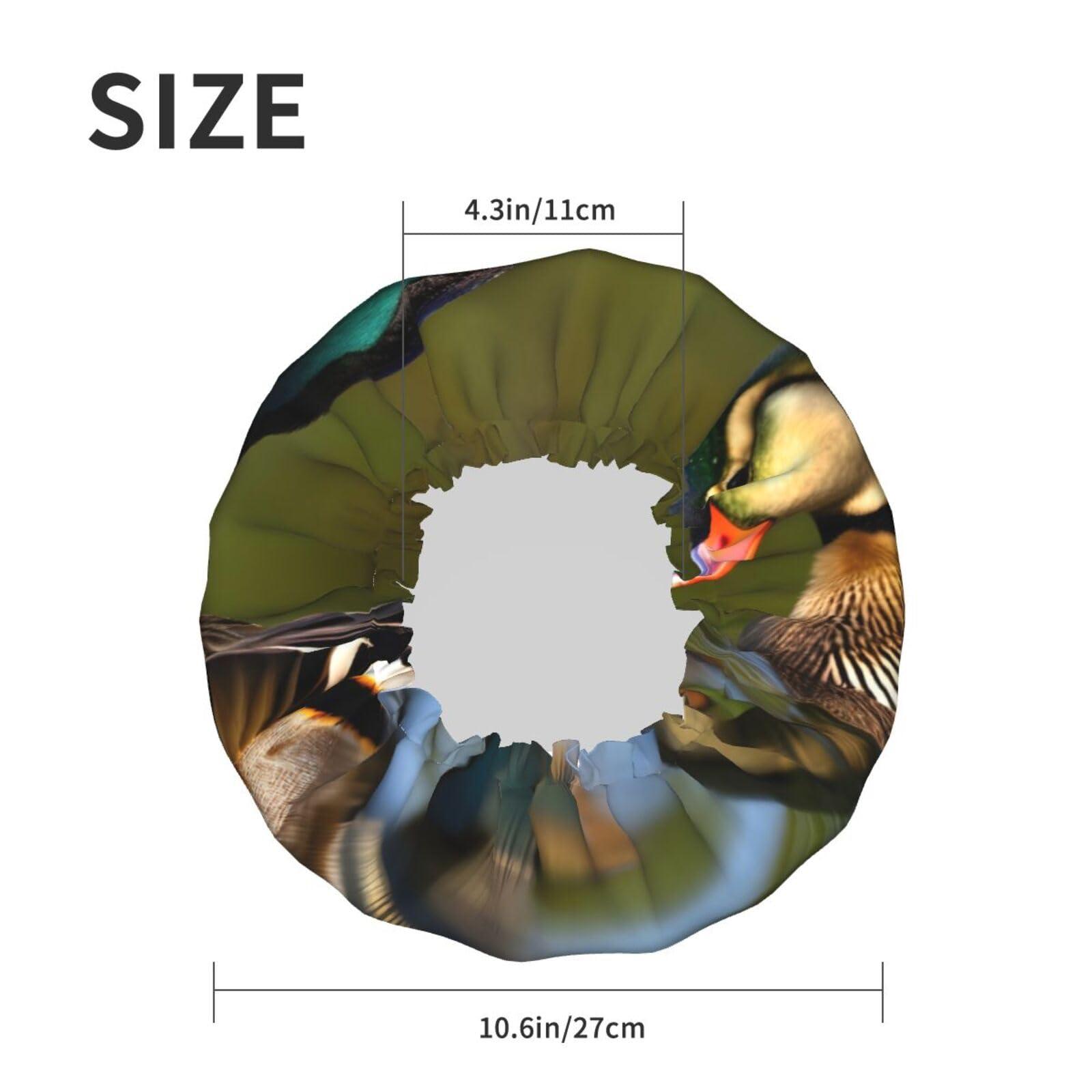 FRGMNT two mallard ducks Print Reusable Shower Cap for Women,Double Waterproof Layers Bathing Hat,Quick Drying Bath Hair Cap