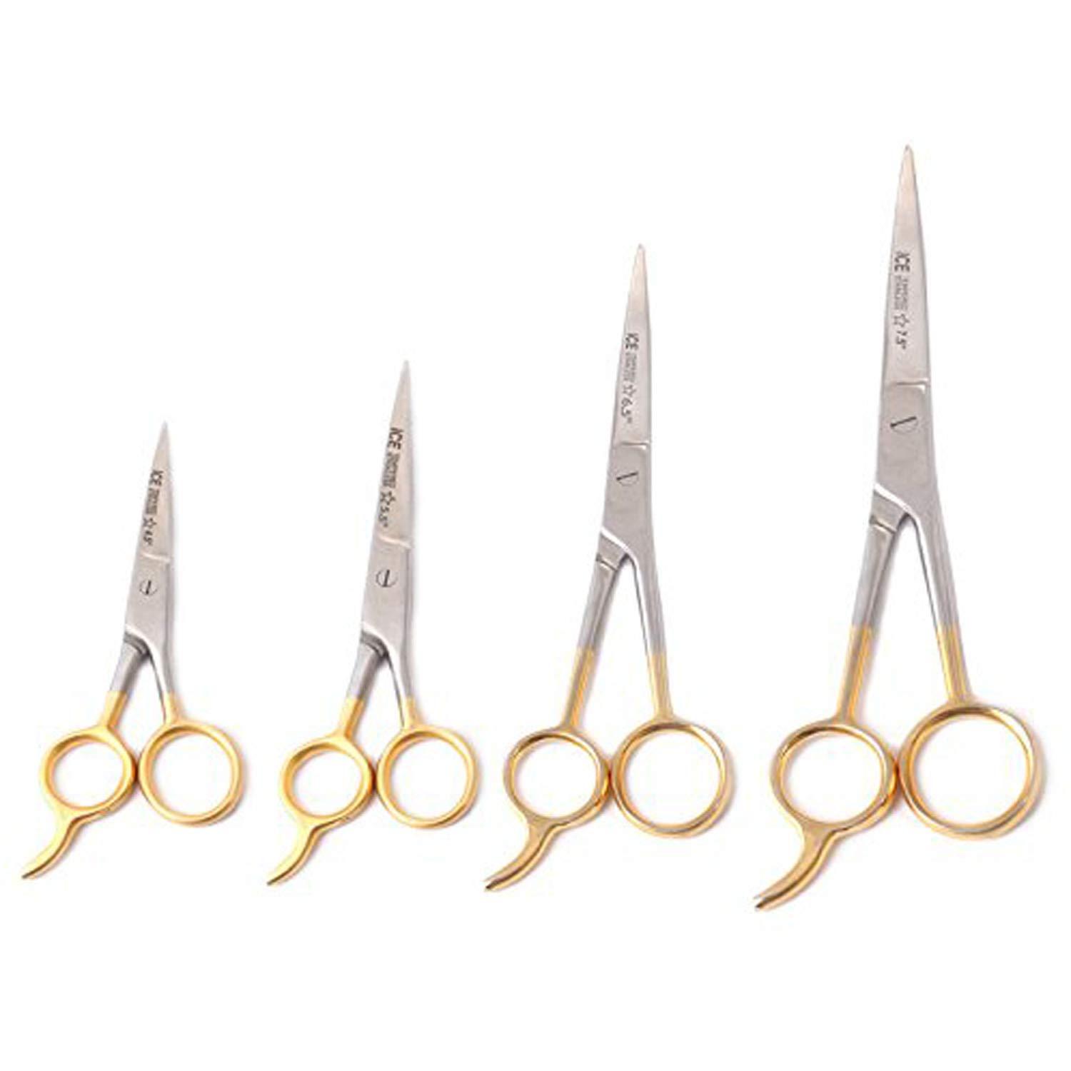 PRECISE CANADA PC 4 PAIRS ICE TEMPERED STAINLESS STEEL STYLING HAIR CUTTING SCISSORS BARBER TRIMMING SHEARS 4.5" 5.5" 6.5" 7.5" GOLD PLATED HANDLE