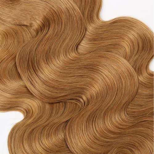 YOUNGHANN Blonde Bundles Human Hair #27 Bundles Blonde Body Wave Bundles Human Hair 14 16 18 Inch Double Weft Weave Extensions Hair Honey Blonde 3 Bundles 300g For Women