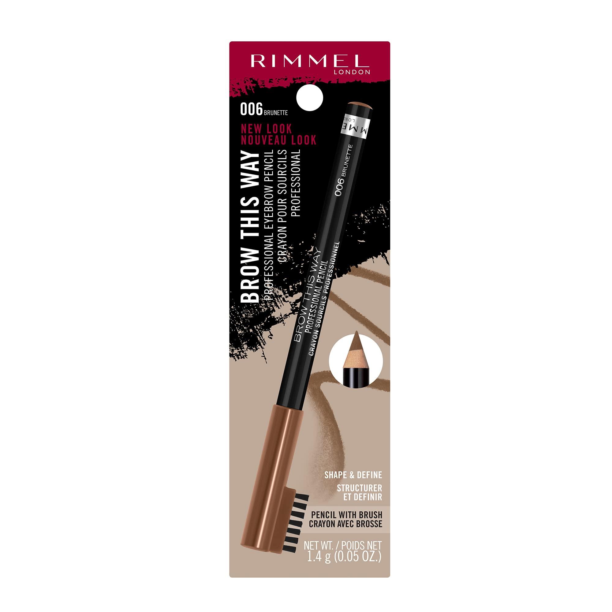 Rimmel Rimmel London Brow This Way Professional Eyebrow Pencil, Long-Wearing, Highly-Pigmented, Built-In Brush, 006, Brunette, 0.05oz