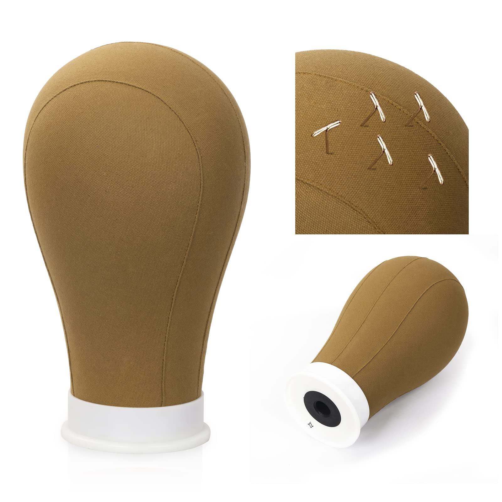 Bileaf 22 Inch Canvas Block Head Wig Mannequin Head Display Styling Poly Canvas Wig Head with Stand for Making Wigs
