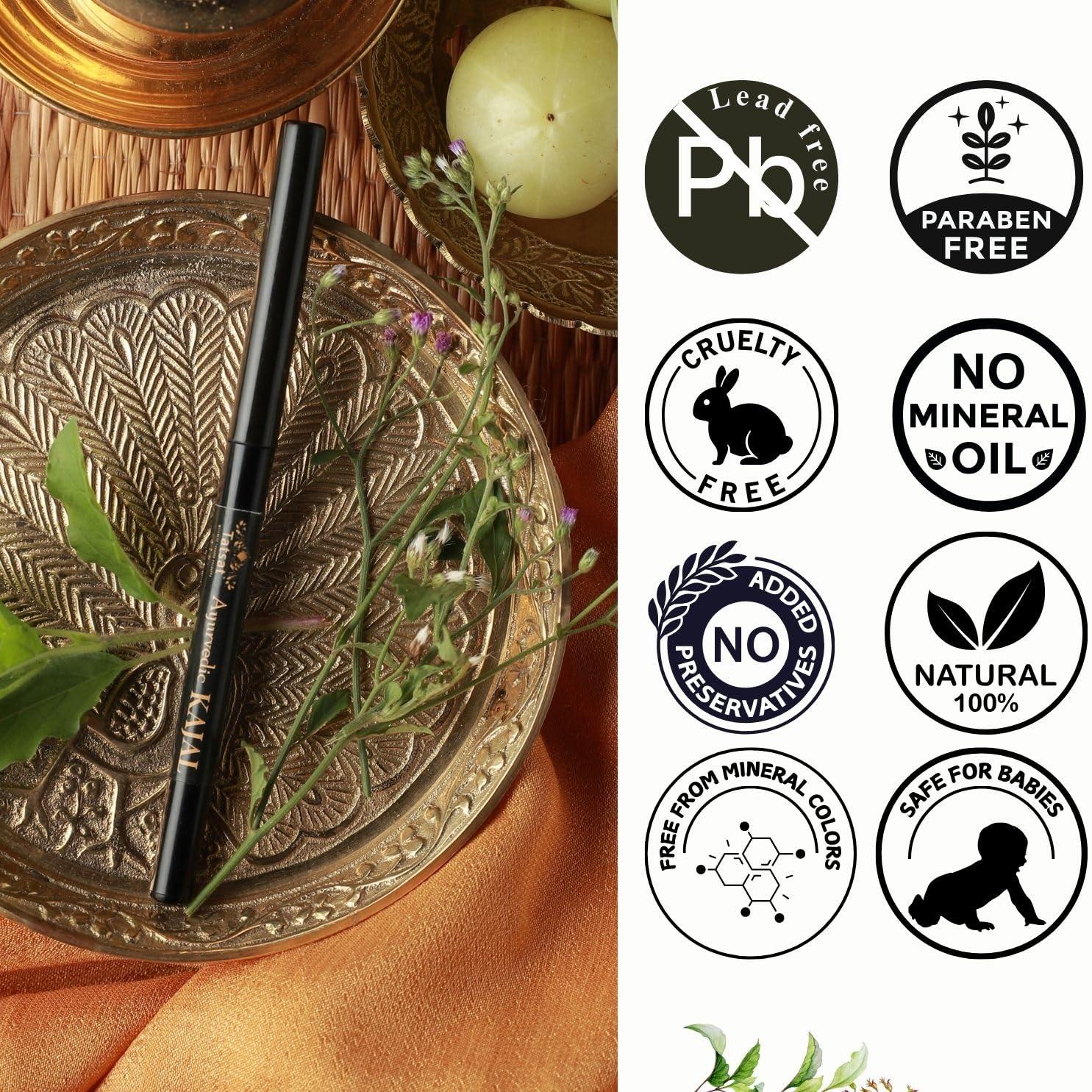 TATSAT - WELLNESS THROUGH AYURVEDA Tatsat Ayurvedic herbal Kajal | Natural, Lead-Free & Chemical-Free Eye Care | Soothing Formula for Everyday Use | Safe for All Skin Types | Made with Triphala, Chakshushya Herbs, Castor Oil etc