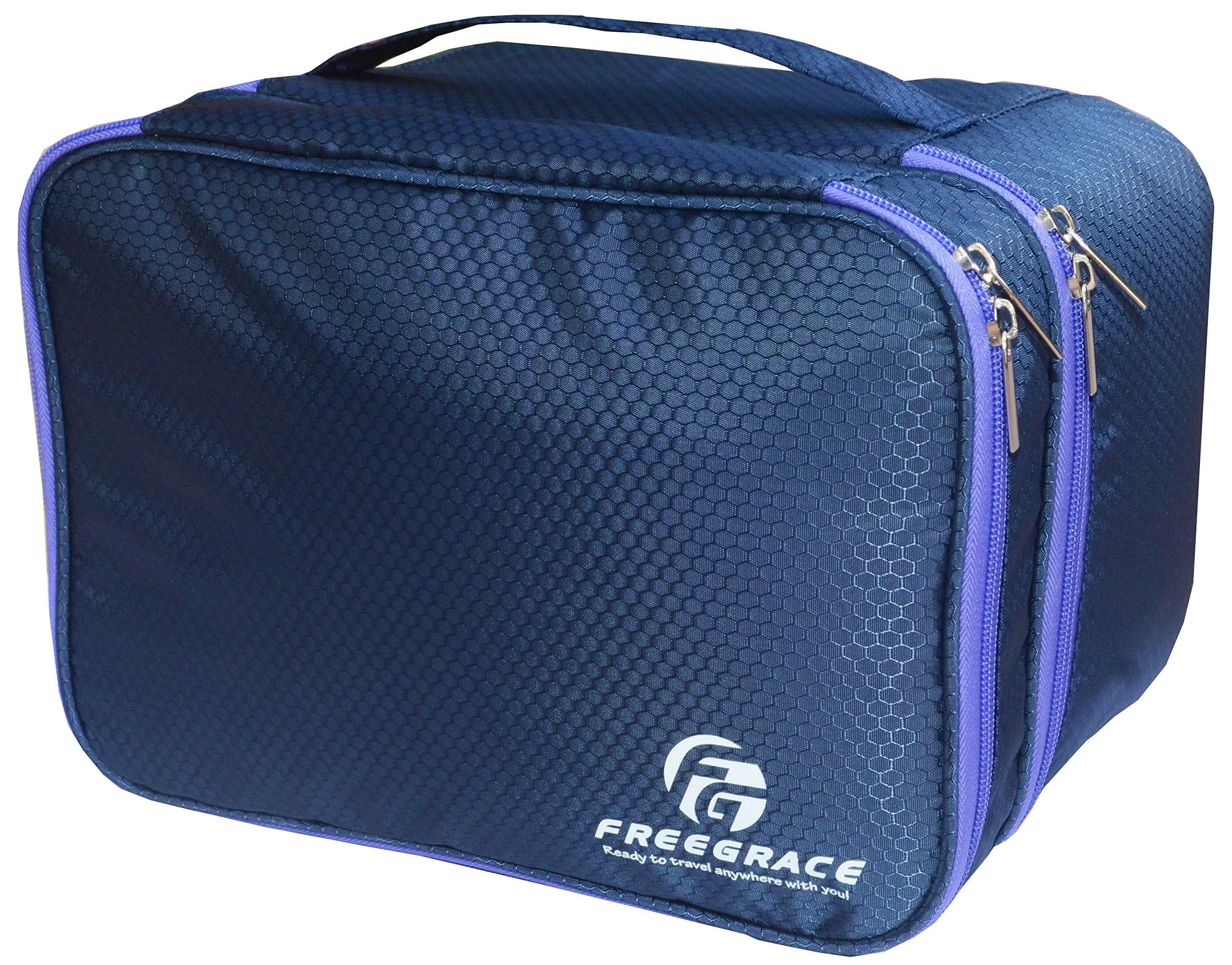 Freegrace Travel Organizer Underwear Bag - Large Double Layer Packing Storage Bag - Fits Large Bra, Socks, Underpants, Cosmetic, Toiletry kit (Dark Blue)