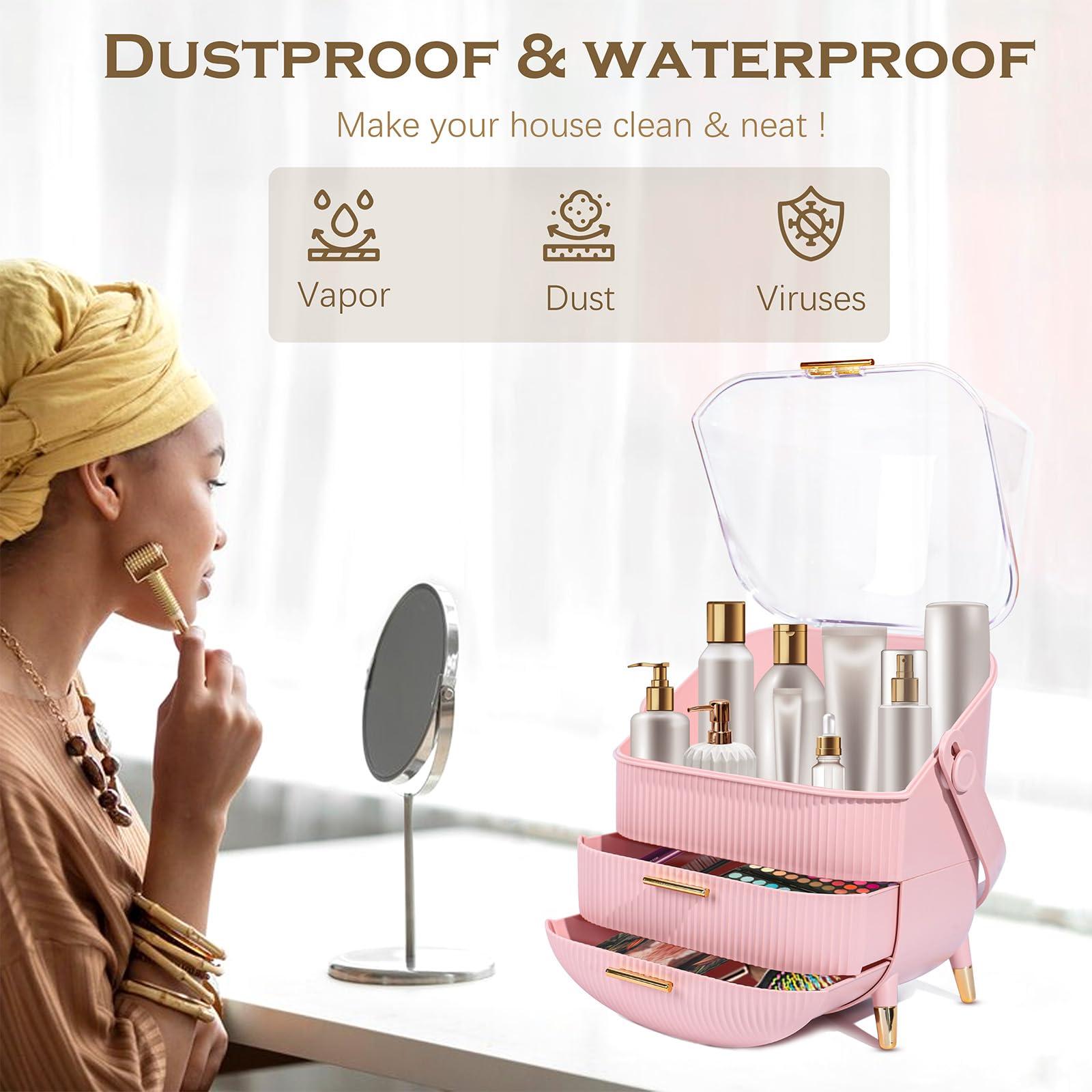 lurcns lurcns Makeup Organizers and Storage, Make up Organizer for Vanity Cosmetics Skincare Organizers With Lid and Drawers Display Cases for CountertopPink