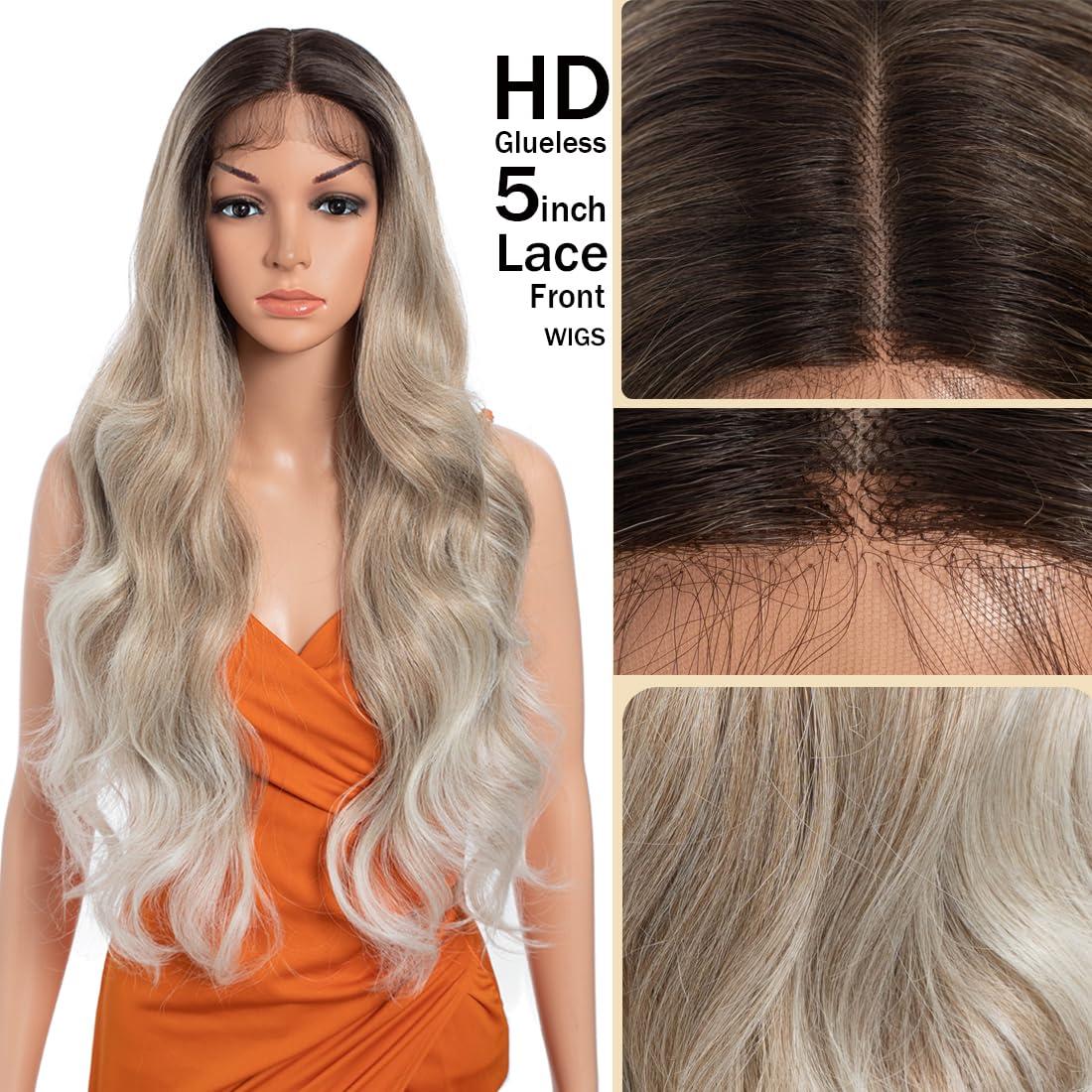 N BLE STAR N BLE STAR Body Wave Wig Lace Front Wig Pre-Plucked HD Glueless 13X5X1 Synthetic Lace Front Wigs for Women 180 Density 30 Inch Synthetic Wig (TAT 6/27/1001E)
