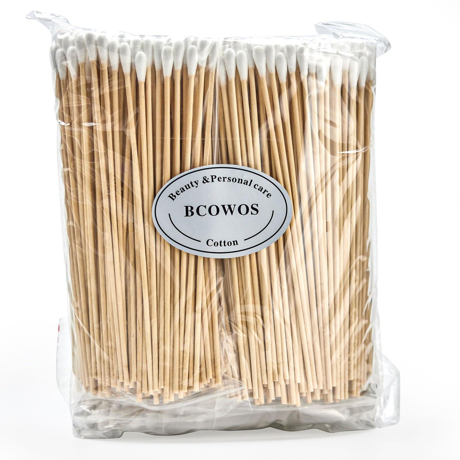 Bcowos Long Cotton Swabs 1000 Count - Extra Long Cotton Buds, Cotton Swabs with Wooden Sticks - Cotton Swabs for Makeup Ears Pets Care Gun Cleaning - Biodegradable Swabsticks
