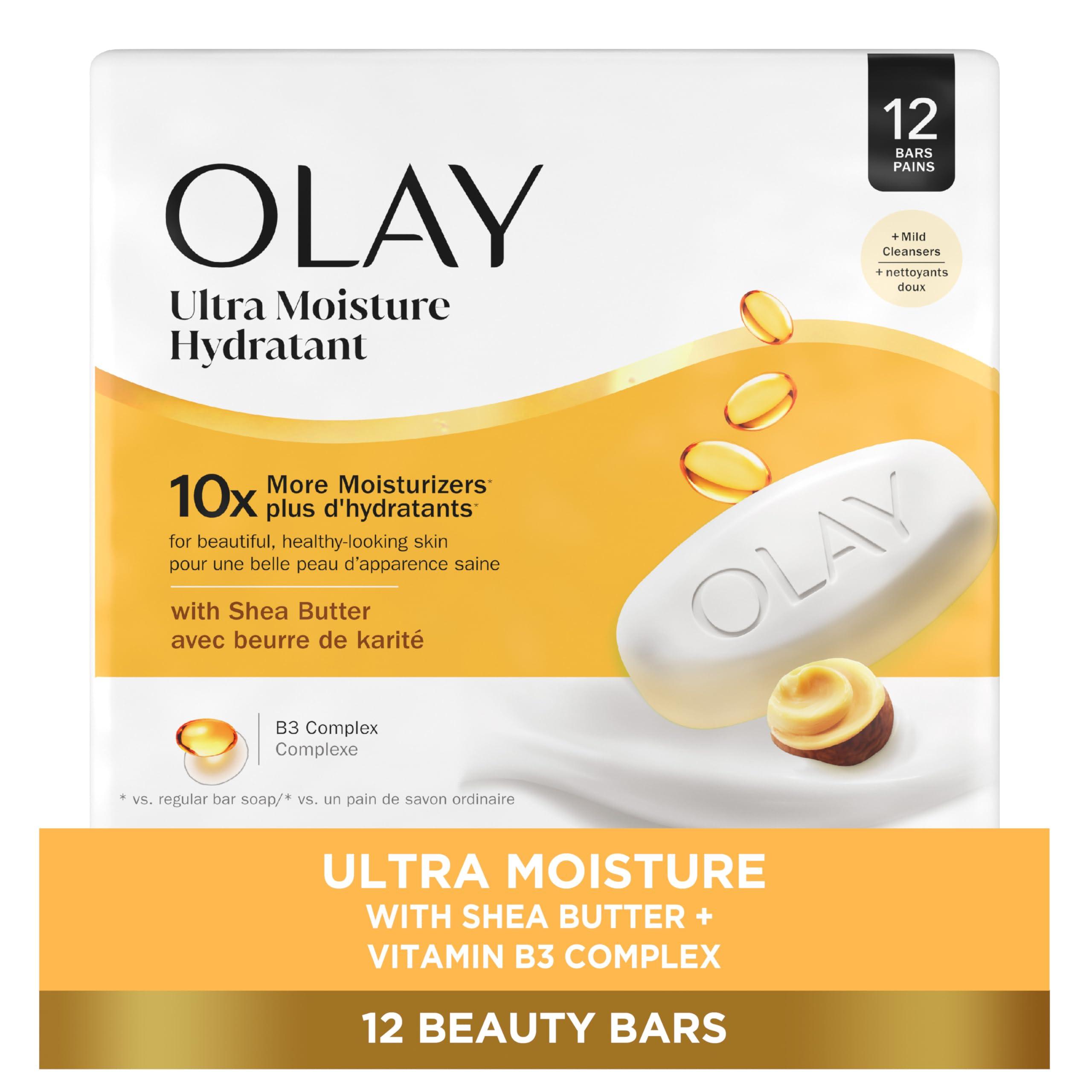 Olay Olay Outlast Ultra Moisture Beauty Soap Bar, 10x More Moisturizers, Nourishing Conditioners, Vitamin B3 Complex, 3.17 oz (Pack of 12)