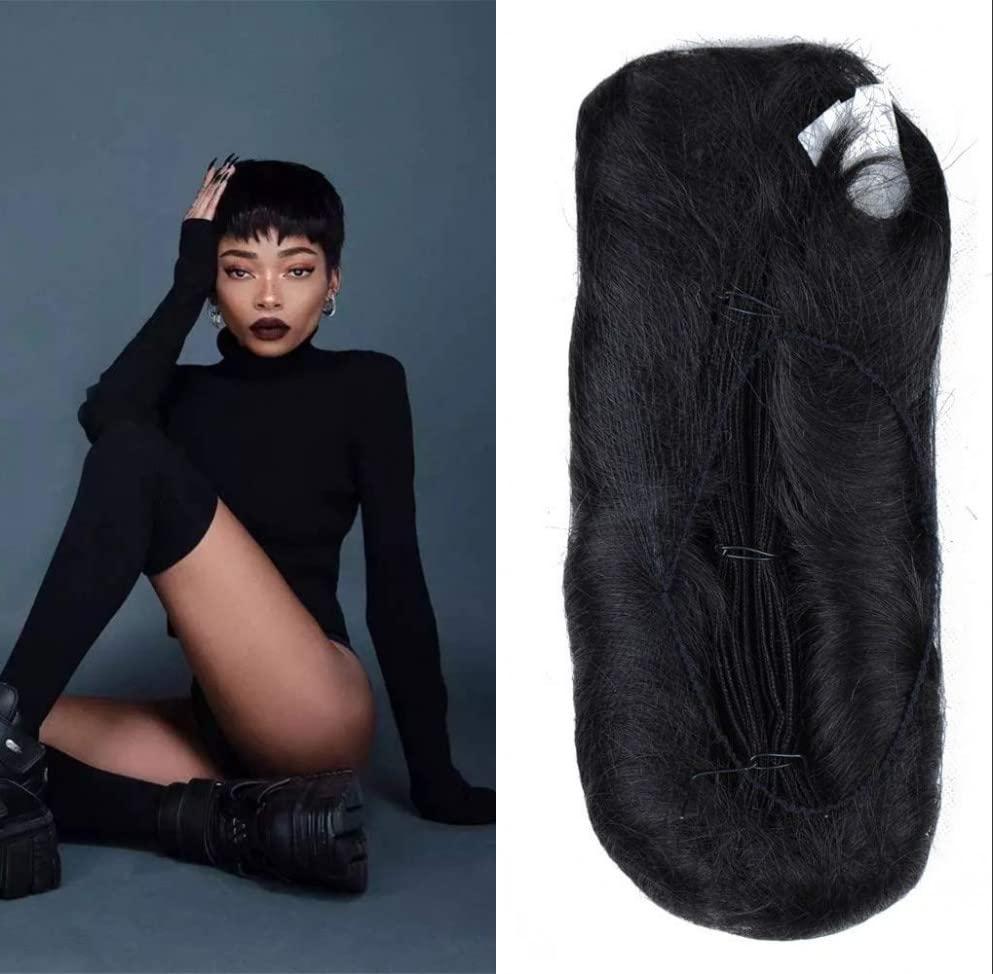 Knamoda 27 Piece Weave Human Hair Short Hair Extensions Multi-Layered Single Weft Natural Hair with Top Closure (1#)