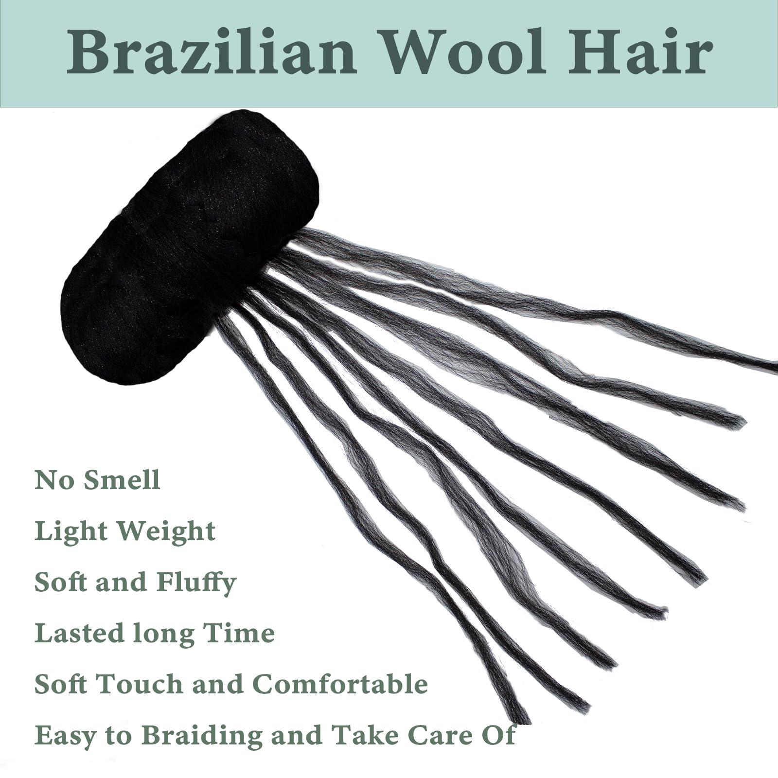 CUUKEA 3 Roll Natural Brazilian Wool Hair Yarn Hair for Jumbo Braids Braiding Hair for Soft Locs Faux Locs Goddess Locs Hair Extension Senegalese Twist Crochet Hair for Black Women(Brown)