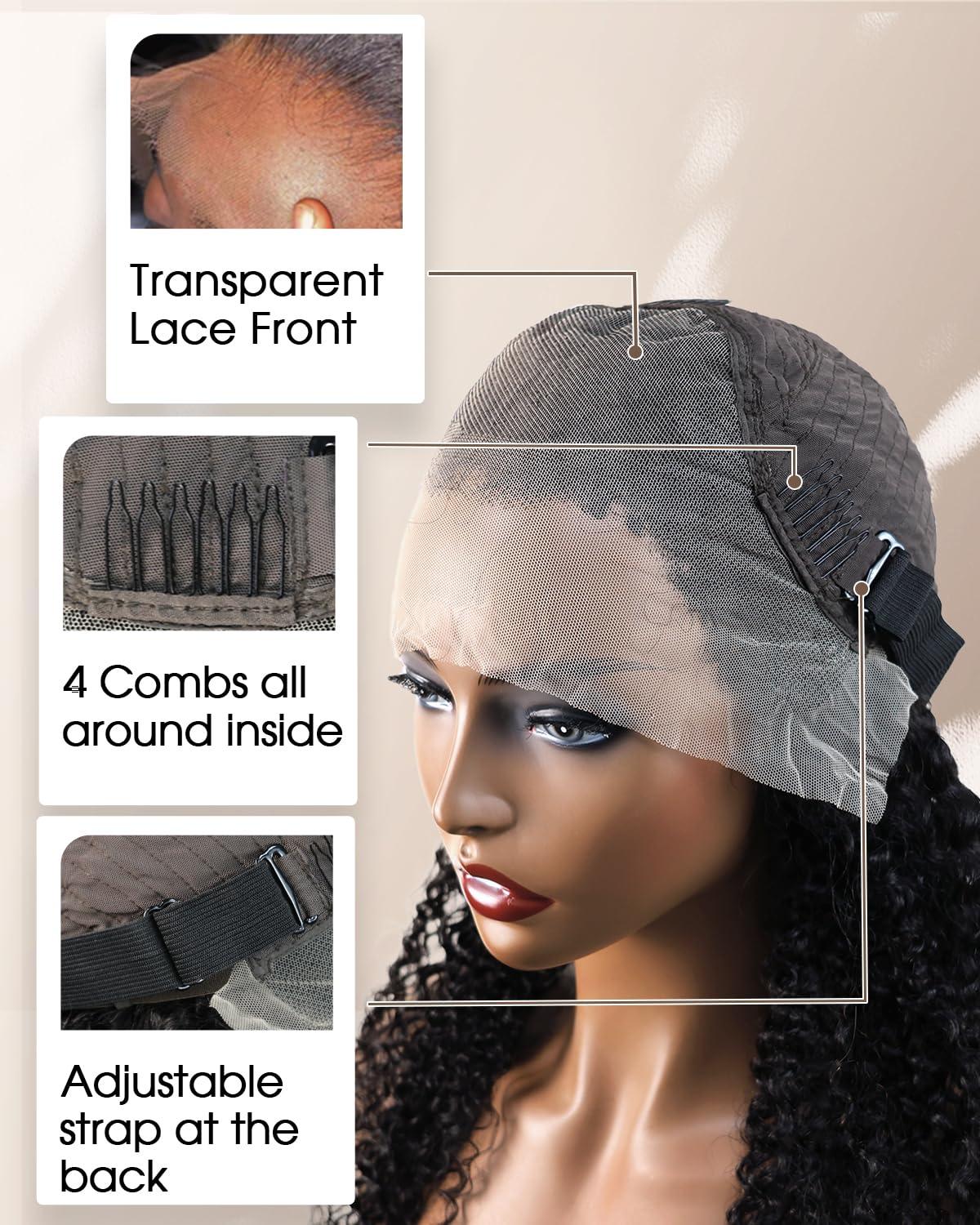 MENTOR MENTOR 4C Edges HD Lace Front Wig Kinky Curly Human Hair 13x4 Lace Frontal Kinkycurly Wigs with Kinky Edges Hairline Pre-Plucked 180% Density 18 inch