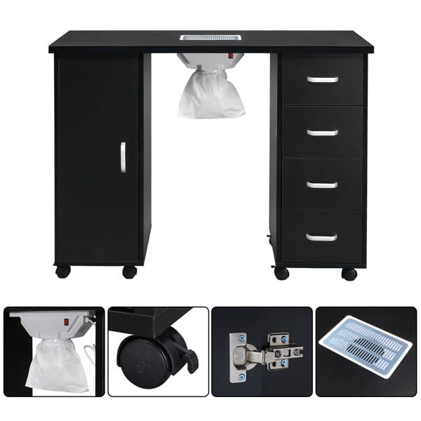 JHshop Black Rolling Manicure Table Nail Desk, Black Nail Table Station w/Large Capacity Storage Space, for Home Spa Beauty Salon, Nail Makeup Beauty Salon Storage with Wheel 109 x 45 x 80CM