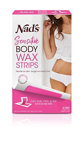 Nad's Nad’s Body Wax Strips for Sensitive Skin, Hair Removal for Sensitive Skin, Hypoallergenic, Includes 28 Waxing Strips & 2 Post Wax Calming Oil Wipes