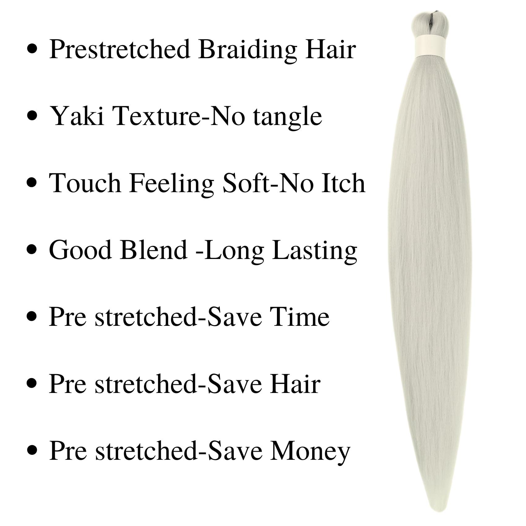 Gozill Gozill Silver Grey Brading Hair Pre Stretched Box Braids Braiding Hair Human Hair 26 Inch