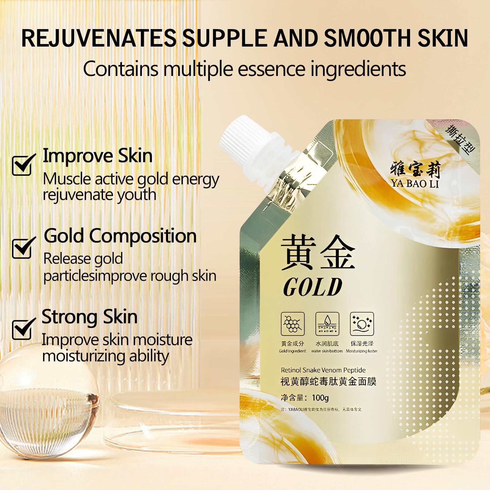 TPTAL Retinol Snake Venom Gold Mask with Silicon Brush,Retinol Snake Venom Peptide Gold Mask,Collagen Peel Off Facial Mask, Anti-Aging Face Mask for Clean Moisturizing,Hydrating Mask (2PCS)
