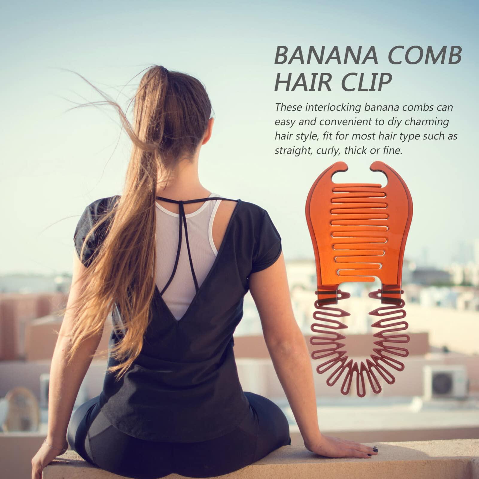 FOMIYES FOMIYES 4pcs Interlocking Banana Combs Flexible Hair Combs Clips Ponytail Hair Clincher Two Sides Hair Accessories Zig Zag Head Tooth Hair Hoop Hairband for Women Brown